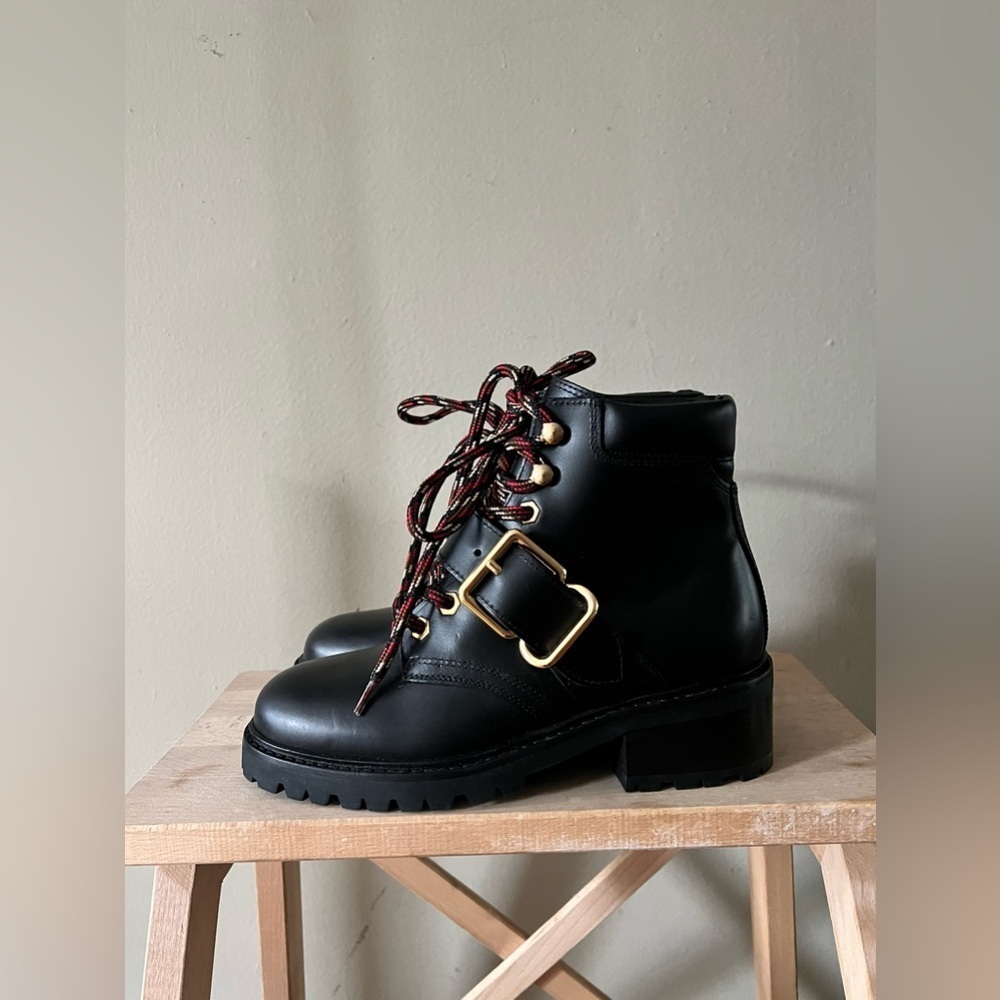 Sandro Black Leather Buckle Combat Boots | 37 - Picture 4 of 7